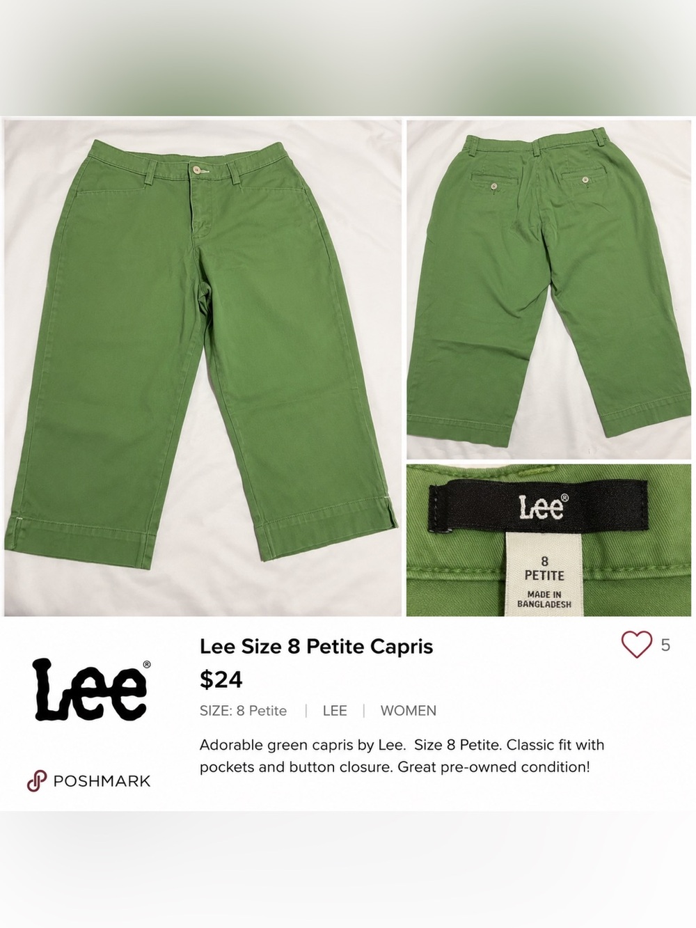 Lee Women's Capri Pants Vibrant Lime Green Size 8P Nice Shape. Casual. Colorful.